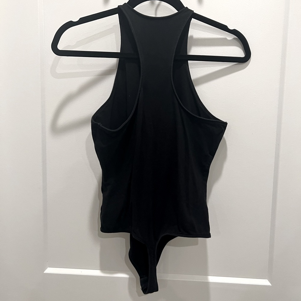 Express high neck black body suit - clasp crotch